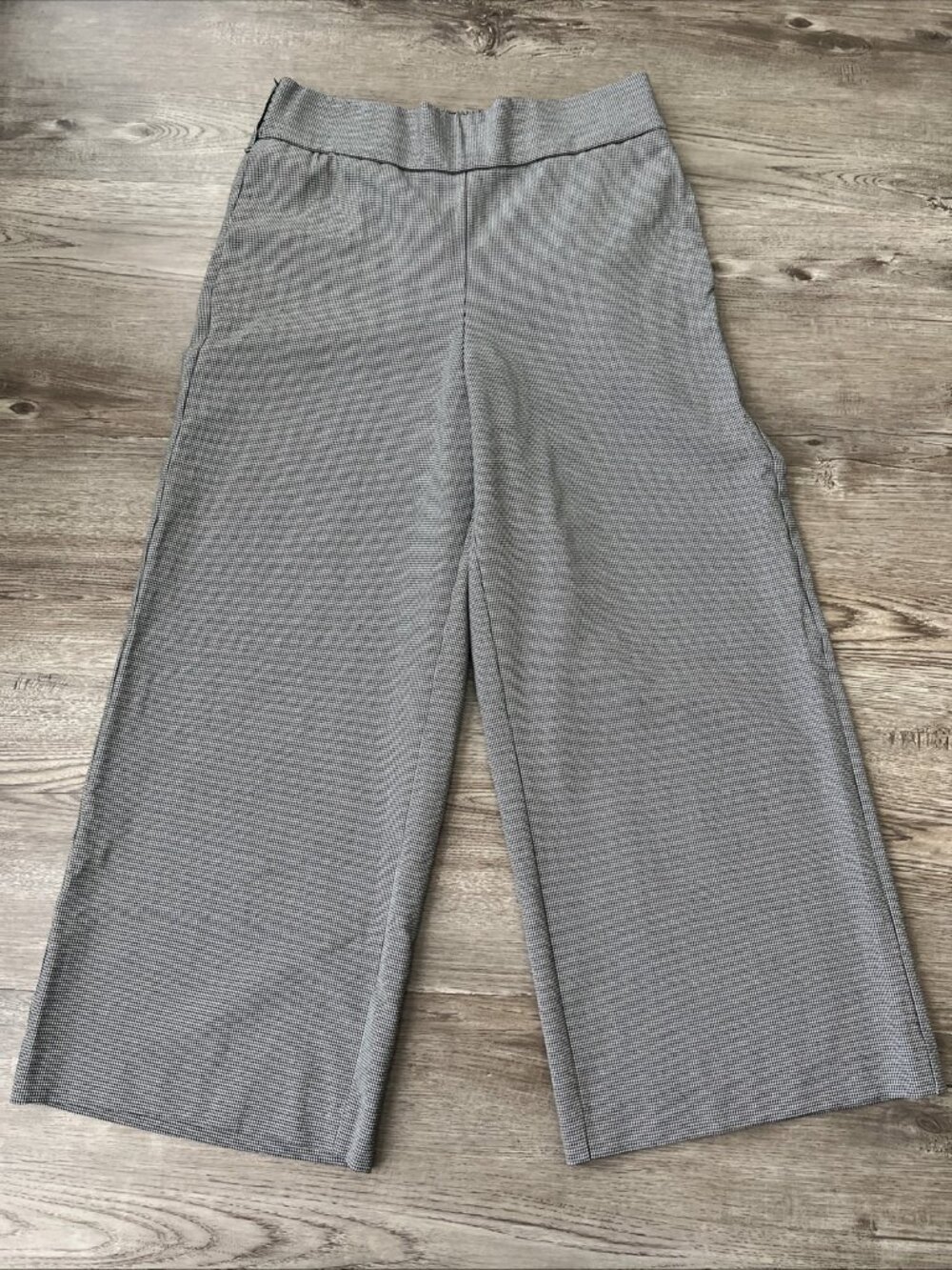 Zara Pull On Wide Leg Crop Pants Mini Houndstooth Womens XSmall